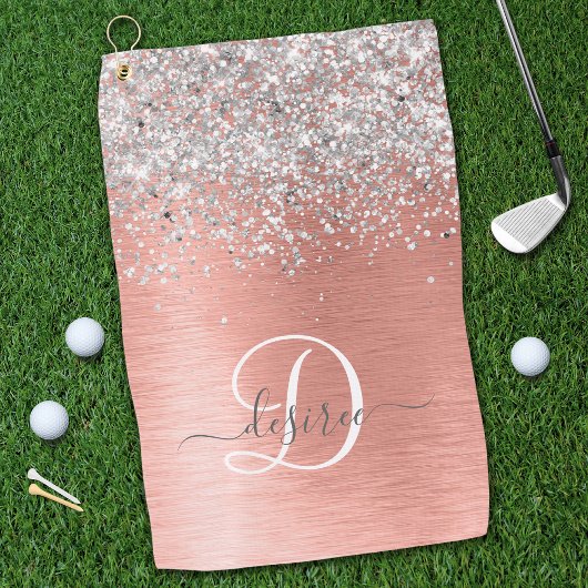 Roos goudpenseel Glitter Monogram Golfhanddoek