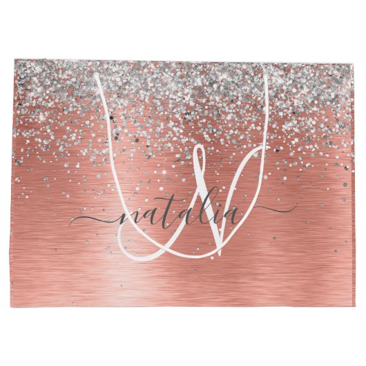 Roos goudpenseel Glitter Monogram Groot Cadeauzakje (Achterkant)