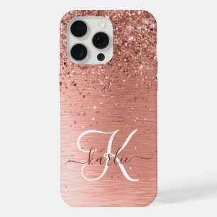 Roos goudpenseel Glitter Monogram iPhone 15 Pro Max Case