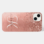 Roos goudpenseel Glitter Monogram iPhone Hoesje (Achterkant horizontaal)