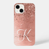 Roos goudpenseel Glitter Monogram iPhone Hoesje (Achterkant)