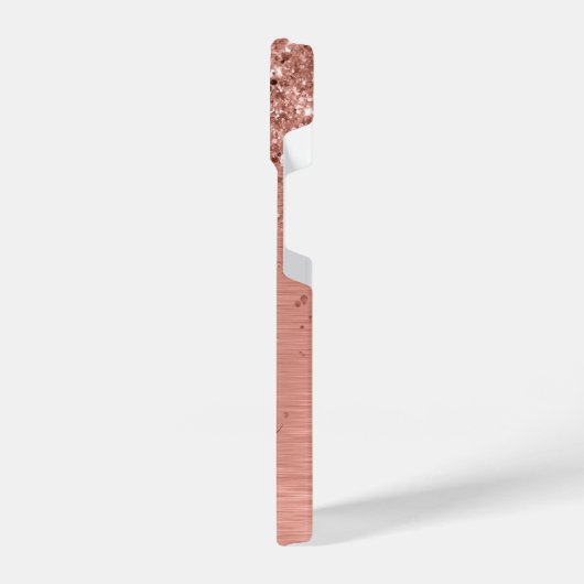 Roos goudpenseel Glitter Monogram iPhone Hoesje (Linkerkant)