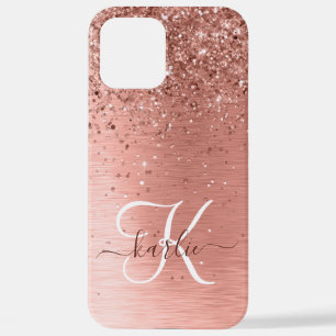Roos goudpenseel Glitter Monogram iPhone 12 Pro Max Hoesje