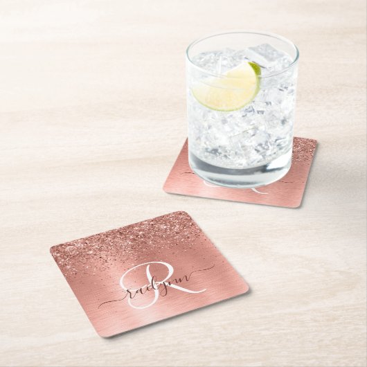 Roos goudpenseel Glitter Monogram Kartonnen Onderzetters (Insitu)