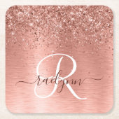 Roos goudpenseel Glitter Monogram Kartonnen Onderzetters (Voorkant)