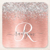 Roos goudpenseel Glitter Monogram Kartonnen Onderzetters (Voorkant)