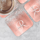 Roos goudpenseel Glitter Monogram Kartonnen Onderzetters