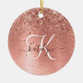 Roos goudpenseel Glitter Monogram Keramisch Ornament (Voorkant)