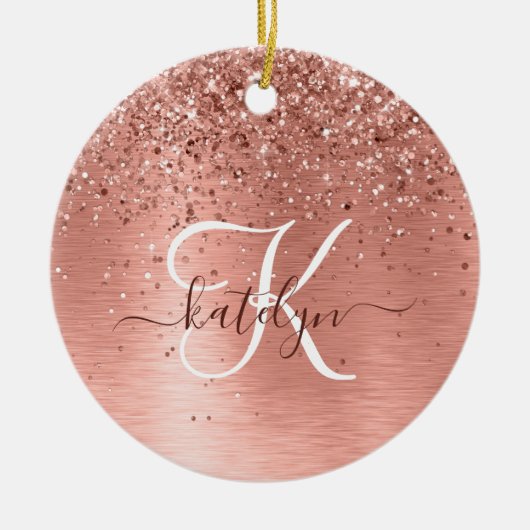 Roos goudpenseel Glitter Monogram Keramisch Ornament (Voorkant)