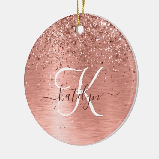 Roos goudpenseel Glitter Monogram Keramisch Ornament (Links)