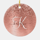 Roos goudpenseel Glitter Monogram Keramisch Ornament (Achterkant)
