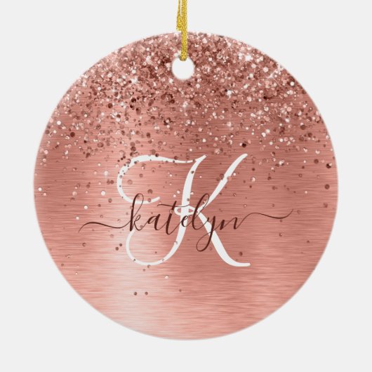 Roos goudpenseel Glitter Monogram Keramisch Ornament (Achterkant)