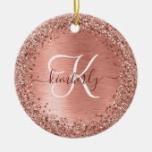 Roos goudpenseel Glitter Monogram Keramisch Ornament (Voorkant)