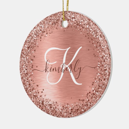 Roos goudpenseel Glitter Monogram Keramisch Ornament (Links)