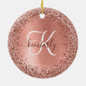 Roos goudpenseel Glitter Monogram Keramisch Ornament (Achterkant)