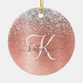 Roos goudpenseel Glitter Monogram Keramisch Ornament (Voorkant)