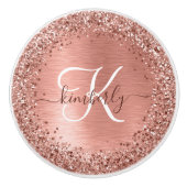 Roos goudpenseel Glitter Monogram Keramische Knop (Voorkant)
