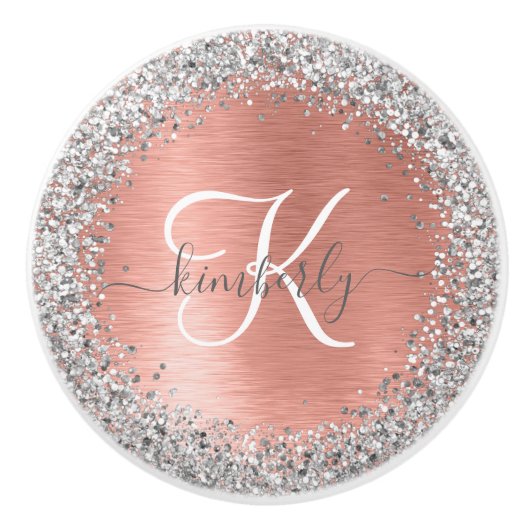 Roos goudpenseel Glitter Monogram Keramische Knop (Voorkant)