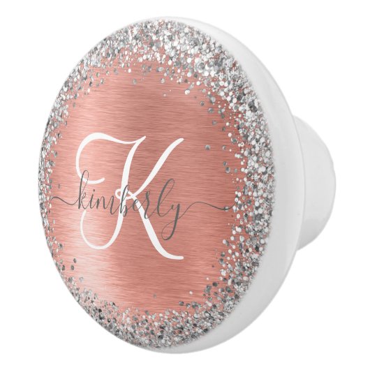 Roos goudpenseel Glitter Monogram Keramische Knop (Rechts)