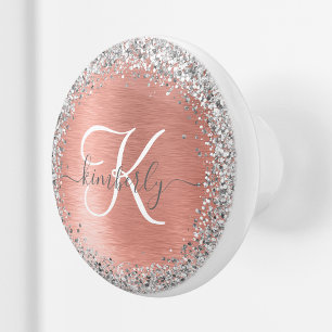 Roos goudpenseel Glitter Monogram Keramische Knop