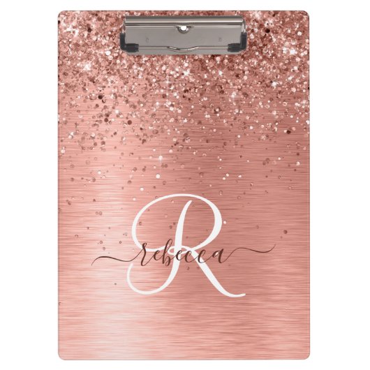 Roos goudpenseel Glitter Monogram Klembord (Voorkant)