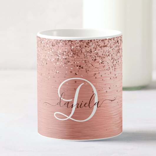 Roos goudpenseel Glitter Monogram Koffiemok