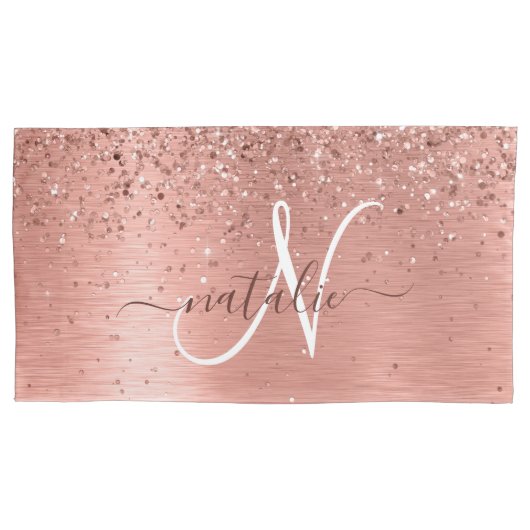 Roos goudpenseel Glitter Monogram Kussensloop (Voorkant)