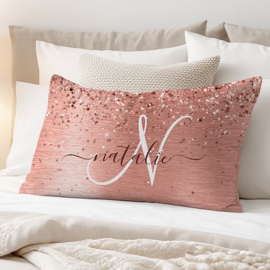 Roos goudpenseel Glitter Monogram Kussensloop