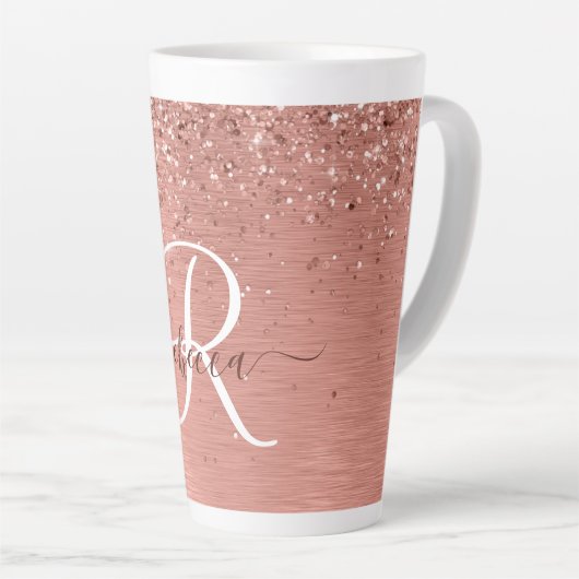 Roos goudpenseel Glitter Monogram Latte Mok (Rechterhoek)