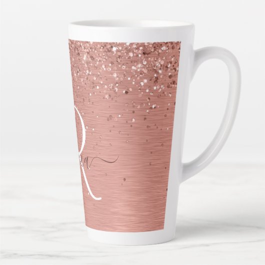 Roos goudpenseel Glitter Monogram Latte Mok (Rechts)
