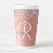 Roos goudpenseel Glitter Monogram Latte Mok (Voorkant)