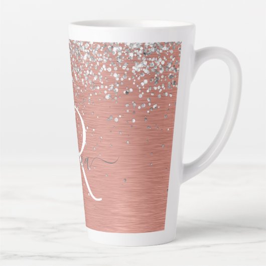Roos goudpenseel Glitter Monogram Latte Mok (Rechts)