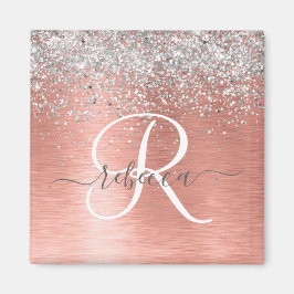 Roos goudpenseel Glitter Monogram Magneet