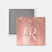 Roos goudpenseel Glitter Monogram Magneet (Voorkant / Achterkant)