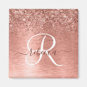 Roos goudpenseel Glitter Monogram Magneet (Voorkant)
