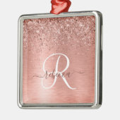 Roos goudpenseel Glitter Monogram Metalen Ornament (Links)