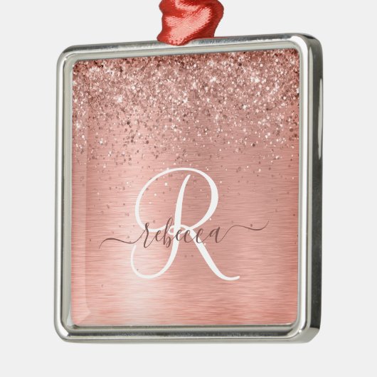 Roos goudpenseel Glitter Monogram Metalen Ornament (Links)