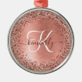 Roos goudpenseel Glitter Monogram Metalen Ornament (Voorkant)