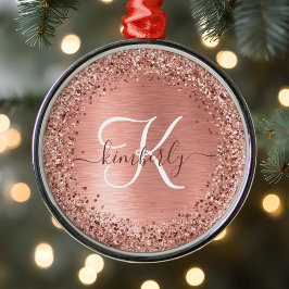 Roos goudpenseel Glitter Monogram Metalen Ornament