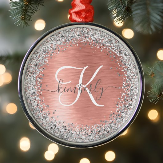 Roos goudpenseel Glitter Monogram Metalen Ornament