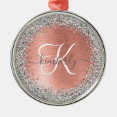 Roos goudpenseel Glitter Monogram Metalen Ornament (Voorkant)