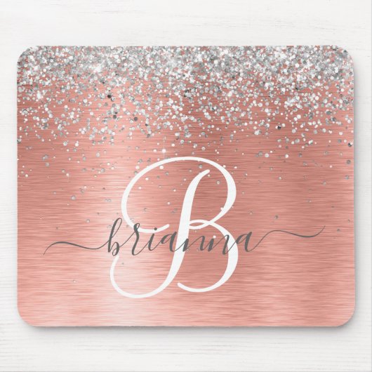 Roos goudpenseel Glitter Monogram Muismat (Voorkant)