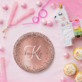 Roos goudpenseel Glitter Monogram Naam Pape Papieren Bordje (Feest)