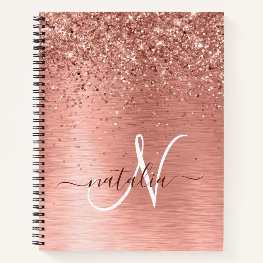 Roos goudpenseel Glitter Monogram Notitieboek (Voorkant)