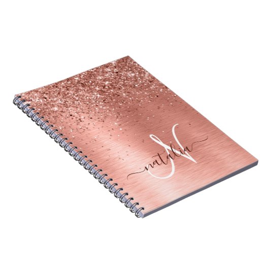Roos goudpenseel Glitter Monogram Notitieboek (Rechterzijde)