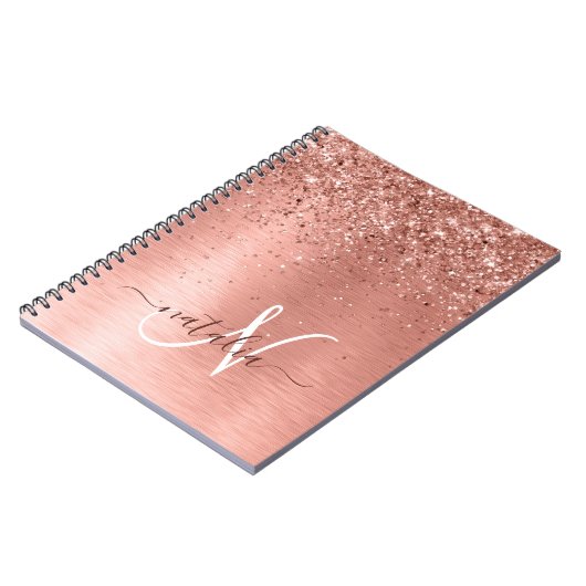 Roos goudpenseel Glitter Monogram Notitieboek (Linkerzijde)