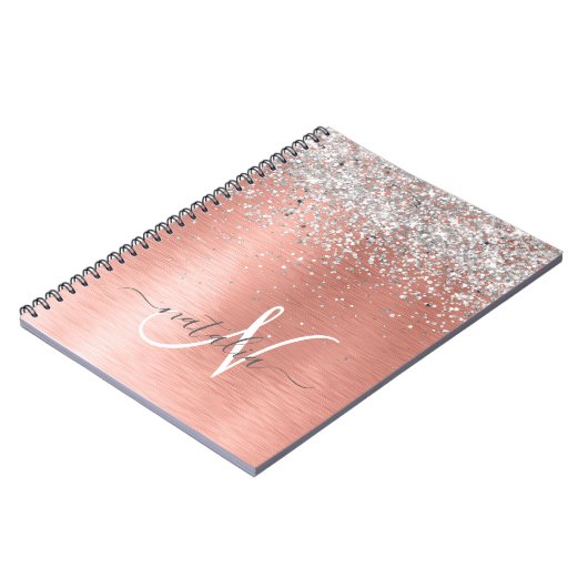 Roos goudpenseel Glitter Monogram Notitieboek (Linkerzijde)
