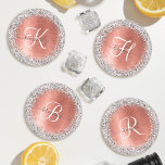 Roos goudpenseel Glitter Monogram Onderzetter Set<br><div class="desc">Pas dit trendy onderzetter-set eenvoudig aan met  zilveren mousserend glitter op een roos gouden geborstelde metalen achtergrond.</div>