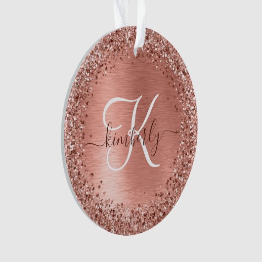 Roos goudpenseel Glitter Monogram Ornament (voorkant)