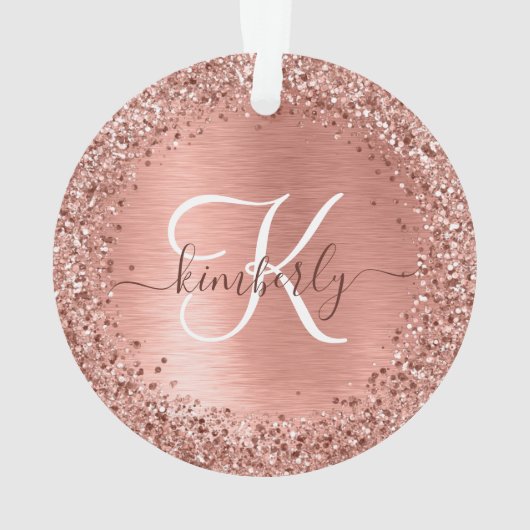 Roos goudpenseel Glitter Monogram Ornament (achterkant)